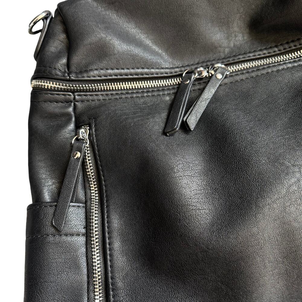 Mystique Black Faux Leather Convertible Backpack Purse with Front Zip Pockets - Picture 8 of 14